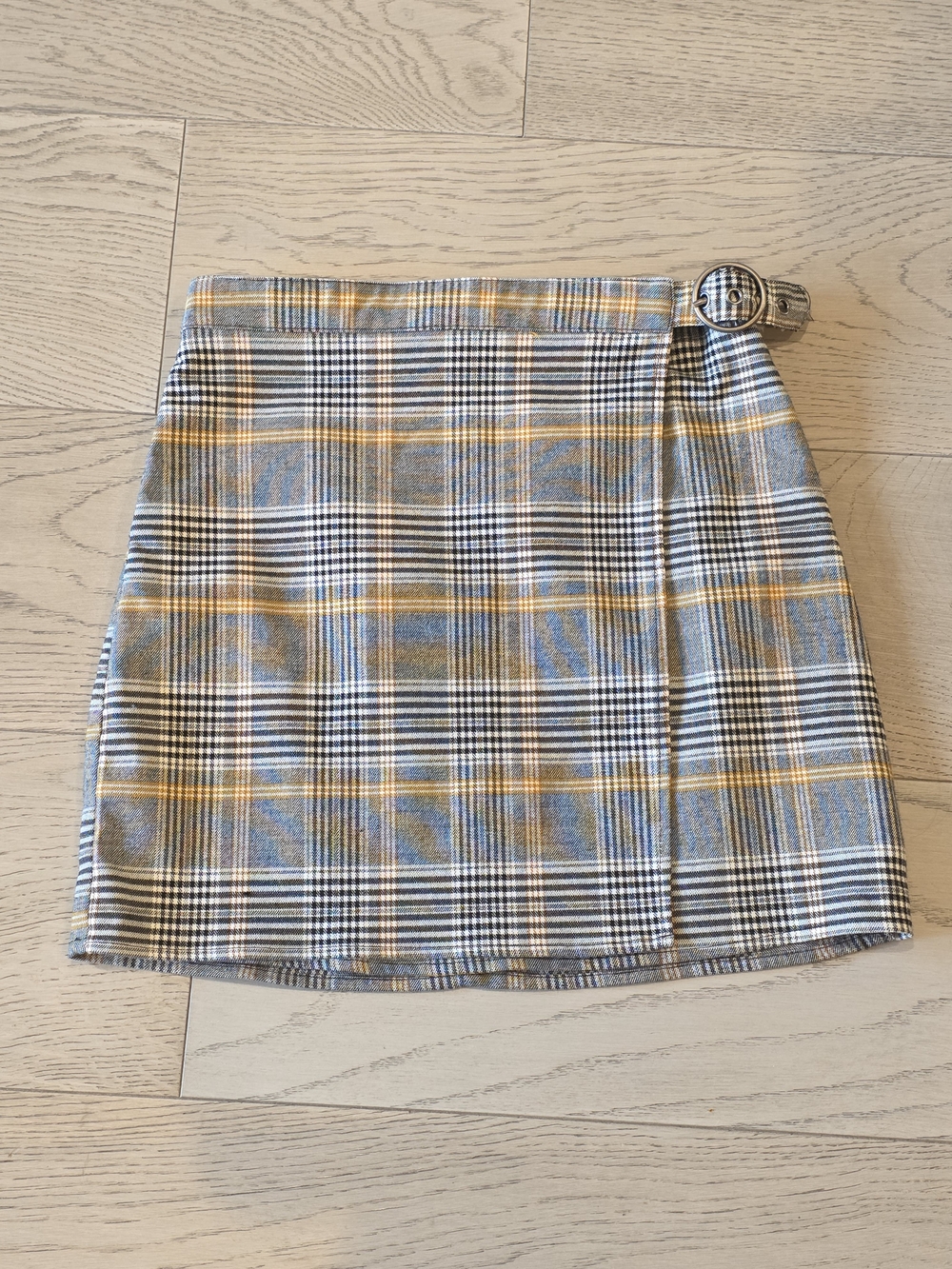 Harlow Yellow & Gray Plaid Mini Skirt with Buckle